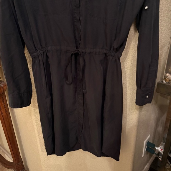Lou & Grey Black Button Roll Tab Long Sleeve Drawstring Shirt Dress Size Medium - Picture 3 of 7